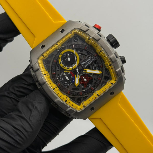 Ferrucci Stop watch  yellow strap  with 1 year warranty