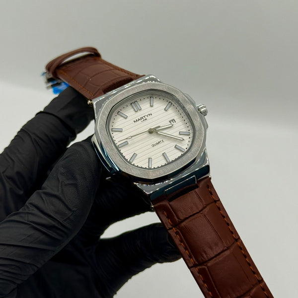 MARTIN white dial with brown  leather strap watch